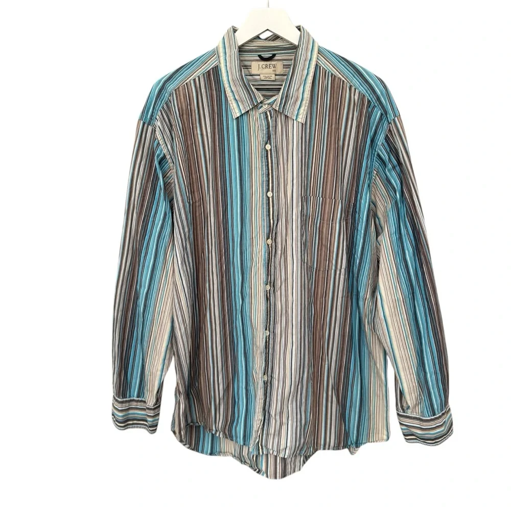 J. Crew Men’s Size XXL Multicolor Stripes Button Down Long Sleeve Shirt Cotton